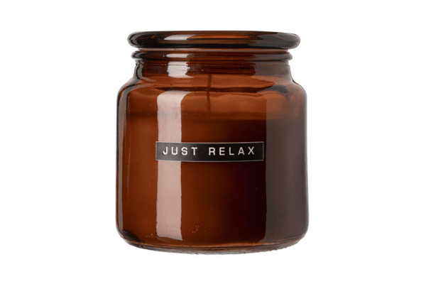 Kerze "Just Relax" in braunem Glas